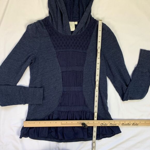 E by Eloise Embroidered Ruffle Peplum Pullover Hoodie Jacket XS Blue Hooded - Picture 7 of 9